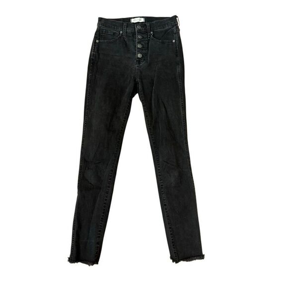 Madewell Denim - Madewell 10” High Rise Skinny Jeans Button Fly Black Raw Hem Size 25